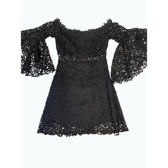 AMUR Off-the-Shoulder Black Lace Trim Mini Dress size 6 - Picture 6 of 11
